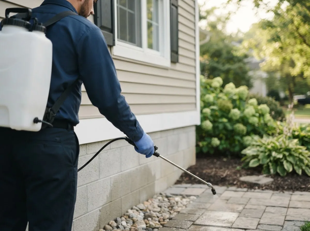 Pest control technician inspecting a home in Partridge, KY